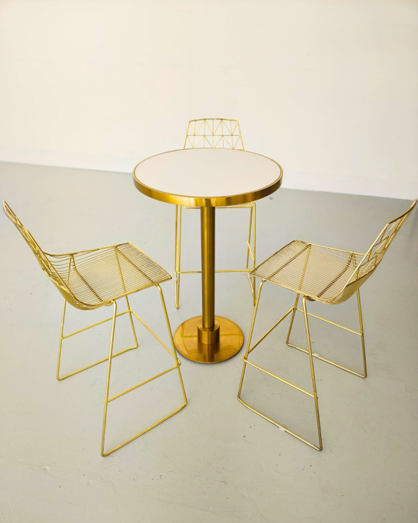 Brass Cocktail Bar Table Hire with White Top - Image 4