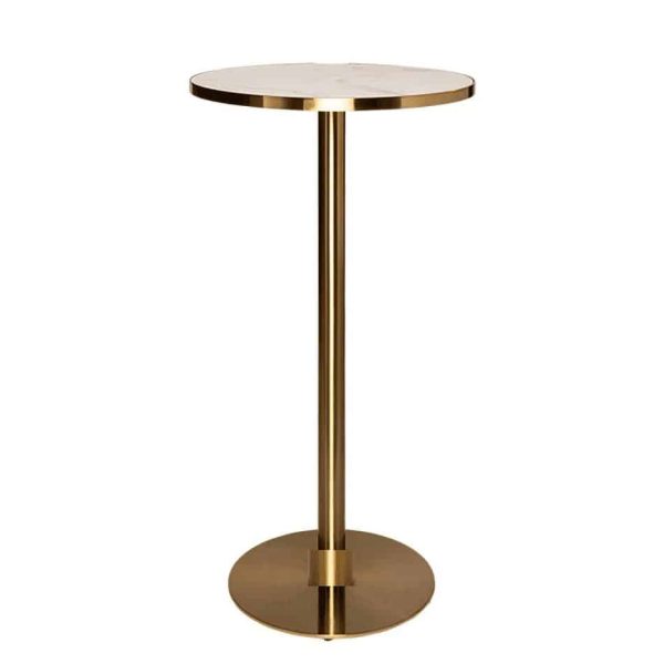 brass cocktail table hire with matte white table top