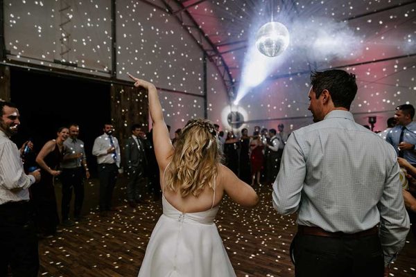 Wedding reception with disco ball decor