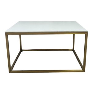 Gold framed coffee table with white matt tabletop for events