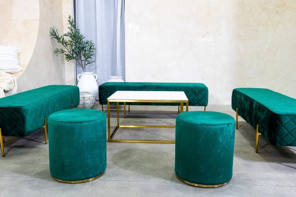 Emerald Green Ottoman Bench with Ottoman Stools