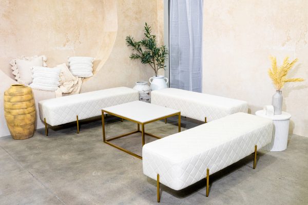 White Ottoman Velvet Bench