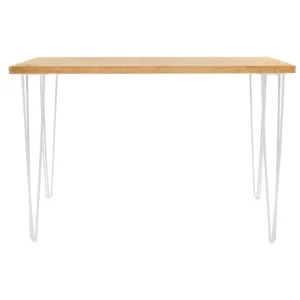 White Hairpin High Bar Table w Timber Top