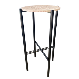 pink terrazzo cocktail bar table with black frame